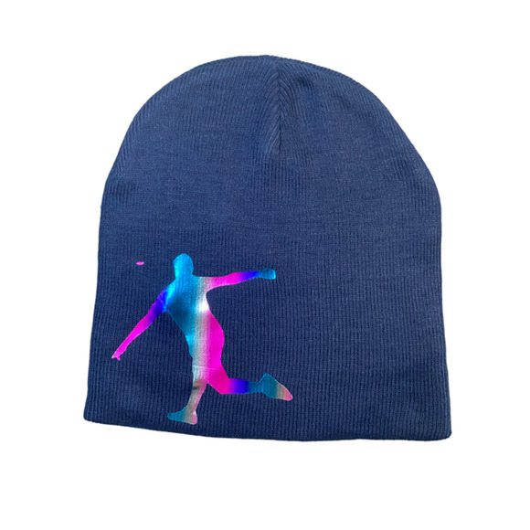 Disc Golf Affair Holographic Golfer Logo Knit Beanie Winter Disc Golf Hat Blue - Picture 1 of 3